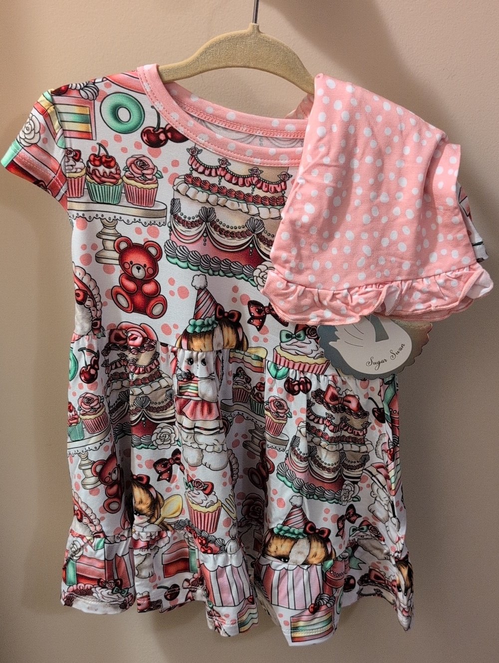 NWT Sugar Swan Bamboo 2t Dessert Print Perplum Set w/ Pink Polka Dot Shorts
